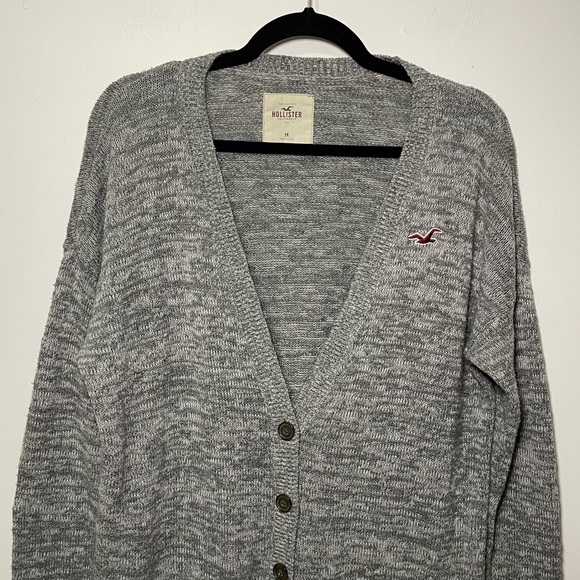Hollister women’s grey Y2K long long sleeve button up oversized cardigan in M - Picture 2 of 6